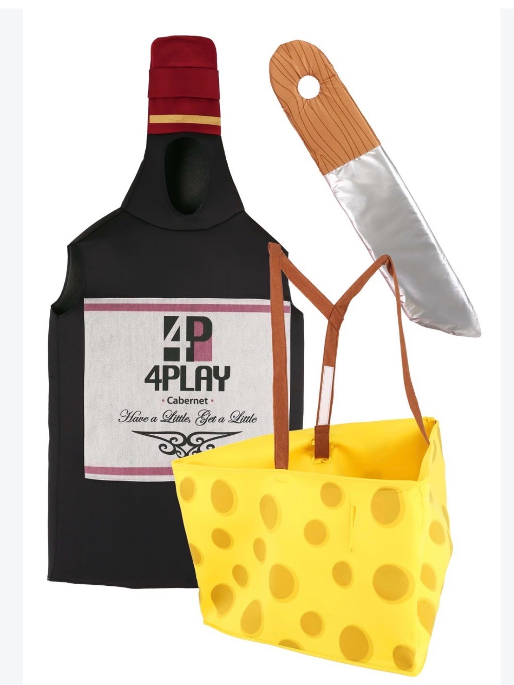 Wine & Yellow Cheese Wedge Couples Costume, One Size fits most